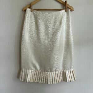 Y2K Vintage White Satin Jacquard Leopard Print Knee Length Pencil Skirt Size 4